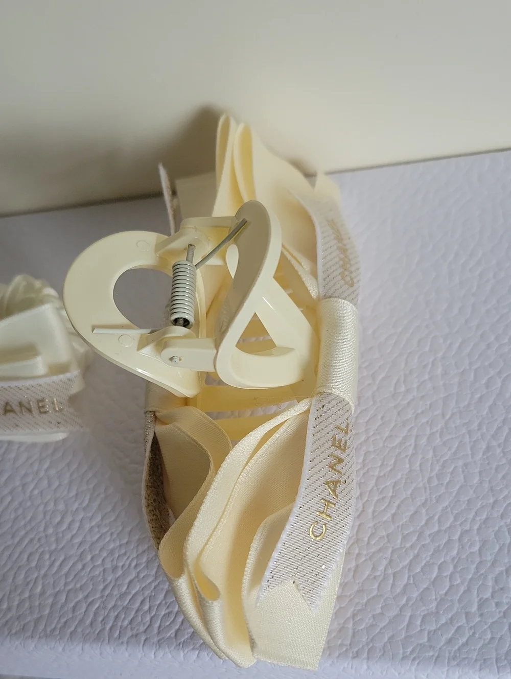 CHANEL Cream Ribbon Hair Clip and Bow Bobby Set
